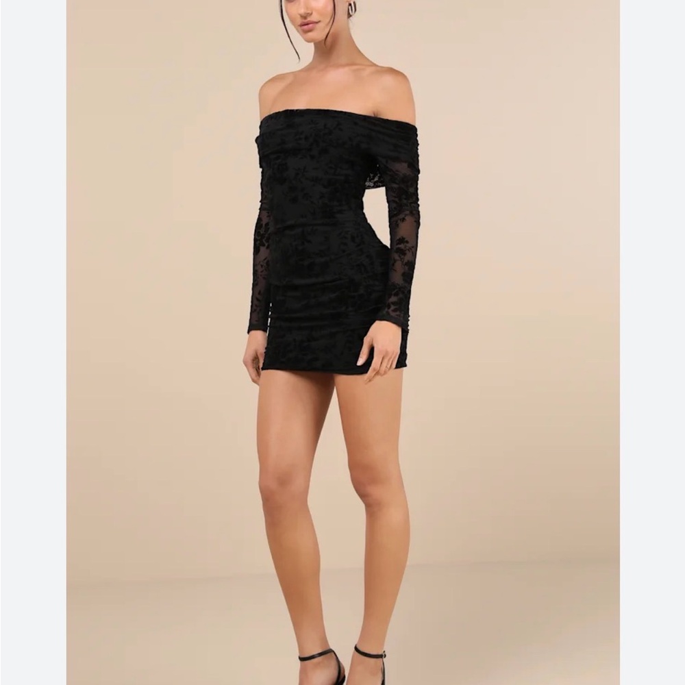 Lulu's Black Velvet Off-Shoulder Mini Dress